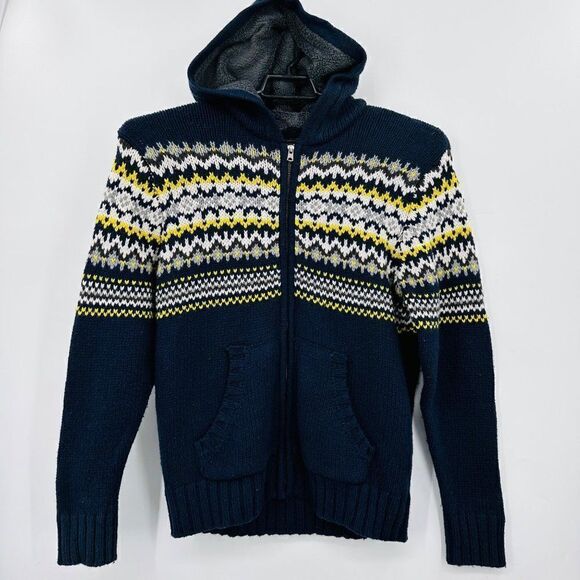 P.S. from Aeropostale Fair Isle Sweater Hoodie Jacket Boys XL Blue White Yellow - Picture 1 of 9